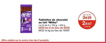 Monoprix Milka tablettes de chocolat au lait offre