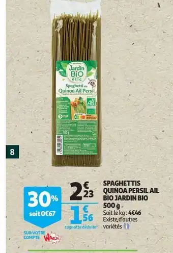 Auchan Spaghetti quinoa persil ail bio jardin bio 500g offre