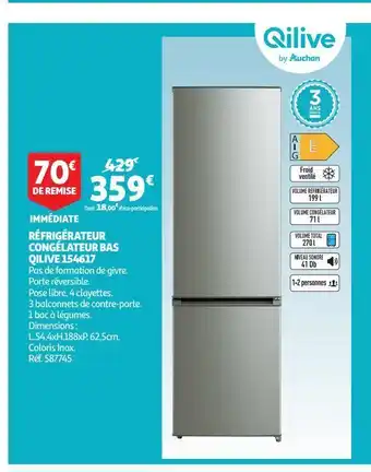 Auchan Réfrigérateur congelateur bas qilive 154617 offre