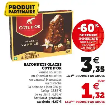 Super U Cote d'or batonnets glaces offre