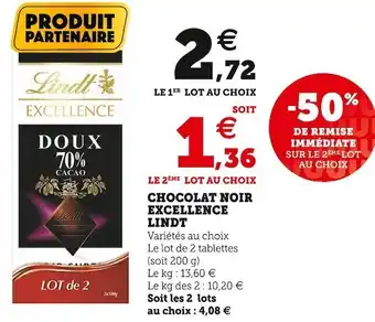 Super U Lindt chocolat noir excellence offre