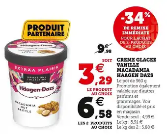 Super U Haagen dazs creme glacee vanille macadamia offre