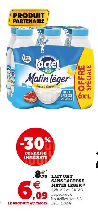 Super U Lactel lait uht sans lactose matin leger offre