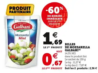 Super U Galbani billes de mozzarella offre