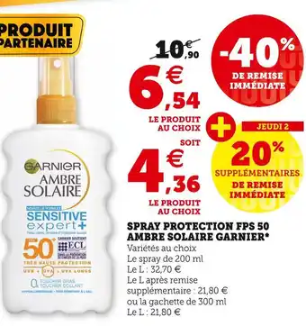 Super U Ambre solaire garnier spray protection fps 50* offre