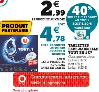 Super U U tablettes lave-vaisselle tout en 1* offre