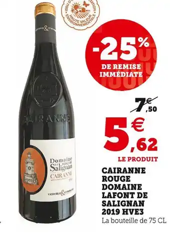 Super U Domaine lafont de salignan cairanne rouge 2019 hve3 offre