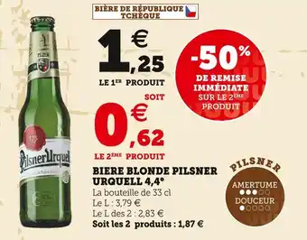 Super U Pilsner urquell biere blonde 4,4° offre