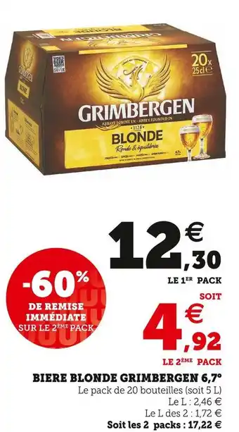 Super U Grimbergen biere blonde 6,7° offre