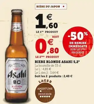 Super U Asahi biere blonde 5,2° offre