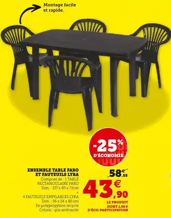 Faro ensemble table et fauteuils lyra