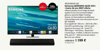 Darty Téléviseur Led Samsung Qe55a83a Qled 2021 + Barre De Son S60t Offerte offre