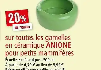 Maxi Zoo Gamelle En Céramique Anione Pour Petits Mammifères offre