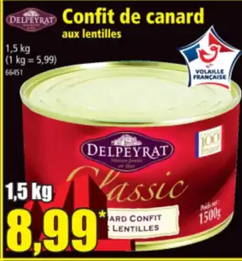 Norma Confit de canard aux lentilles offre