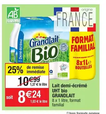 Migros Lait demi-écrémé UHT bio offre