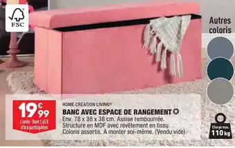 ALDI Home Creation Living Banc Avec espage de Rangement offre