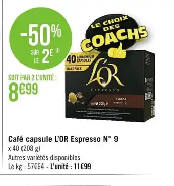 Casino Supermarchés Café capsule L'or Espresso N°9 offre