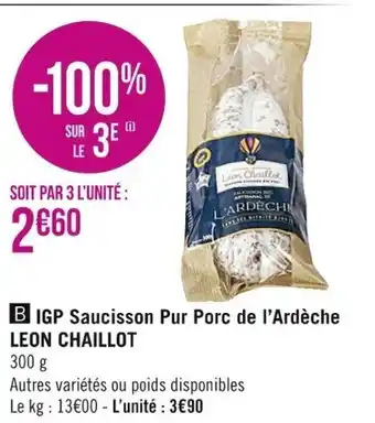 IGP Saucisson pur porc de l'Ardèche Leon Chaillot