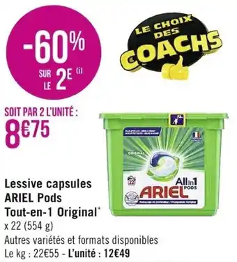 Casino Supermarchés Lessive capsules Ariel pods tout-en-1 original offre