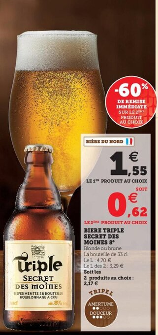 Hyper U Biere triple Secret Des Moines 8° offre