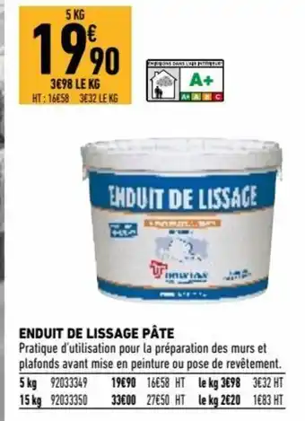 Brico Cash Enduit de Lissage Pâte offre
