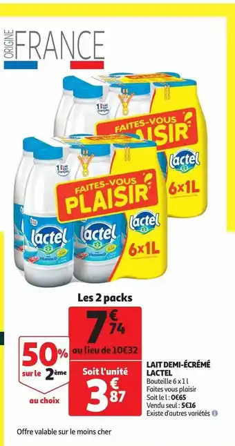 Auchan Supermarché Lait demi-écrémé lactel offre