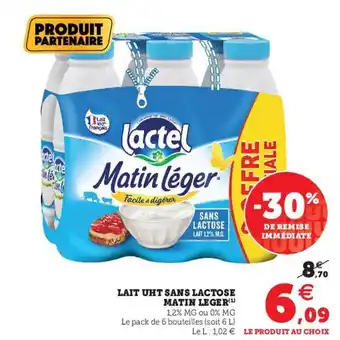 Hyper U Lactel Lait UHT Sans Lactose Matin Leger offre