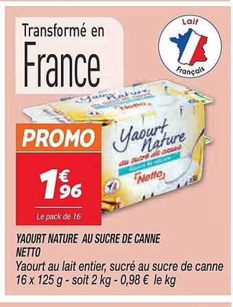 Netto Yaourt Nature Au Sucre De Canne Netto offre