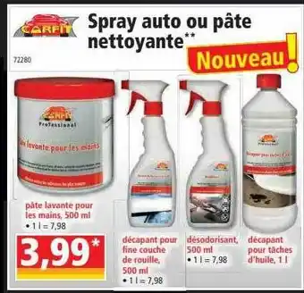 Norma Spray Auto Ou Pâte Nettoyante Carfit offre