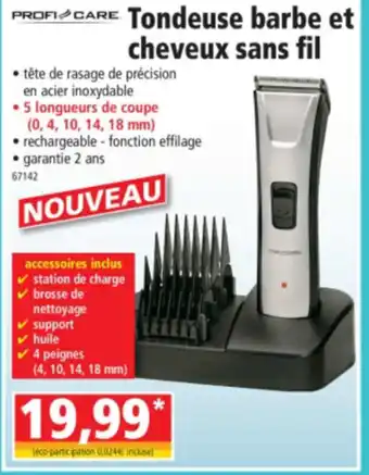 Norma Tondeuse barbe et cheveux sans fil offre