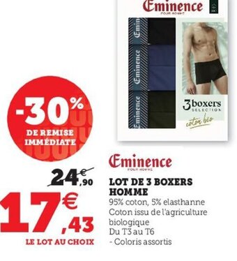 Hyper U Eminence Lot de 3 Boxers Homme offre