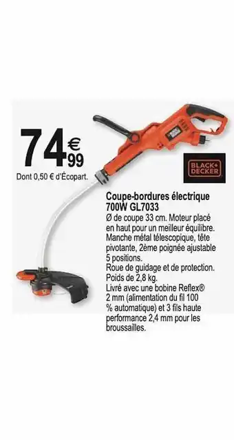 Tridôme Coupe-bordure électrique 700w Gl7033 offre