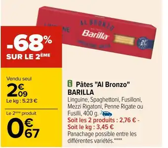 Carrefour Barilla pâtes "al bronzo" offre