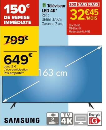 Carrefour Samsung téléviseur led 4k offre