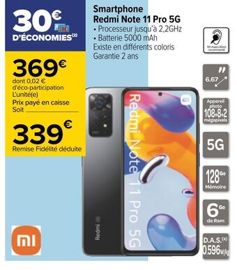 Carrefour Xiaomi smartphone redmi note 11 pro 5g offre
