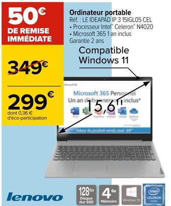 Carrefour Lenovo ordinateur portable offre