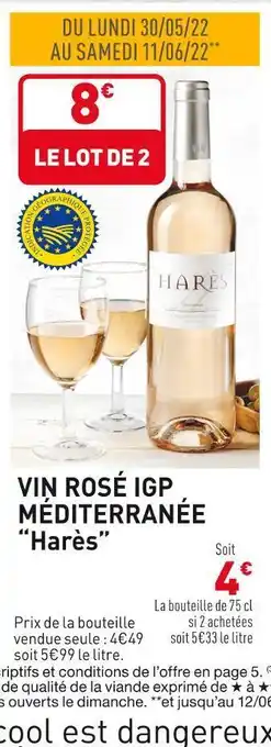 Grand Frais "harès" vin rosé igp méditerranée offre