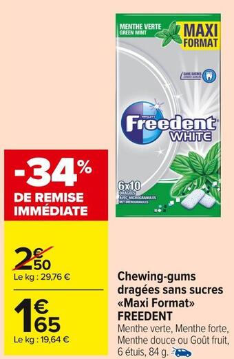 Carrefour Market Freedent chewing-gums dragées sans sucres maxi format offre