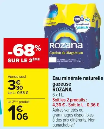 Carrefour Market Rozana eau minérale naturelle gazeuse offre