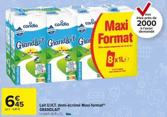 Carrefour Market Grandlait lait u.h.t. demi-écrémé maxi-format offre