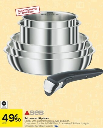 Carrefour Market Seb set compact 6 pièces offre
