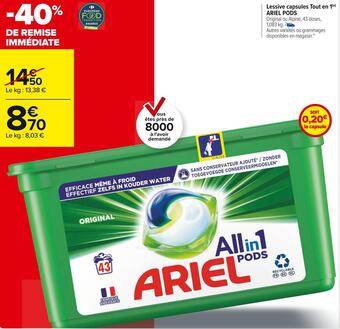 Carrefour Market Ariel pods lessive capsules tout en 1 offre