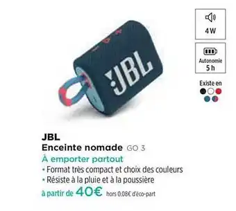 Pulsat Enceinte Nomade Go 3 Jbl offre