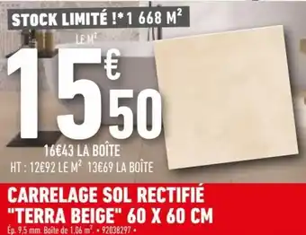 Brico Cash Carrelage Sol Rectifié Terra Beige 60x60 Cm offre