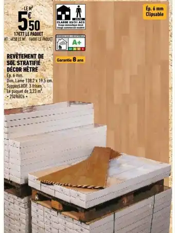 Brico Cash Revêtement de Sol Stratifié Décor Hêtre offre