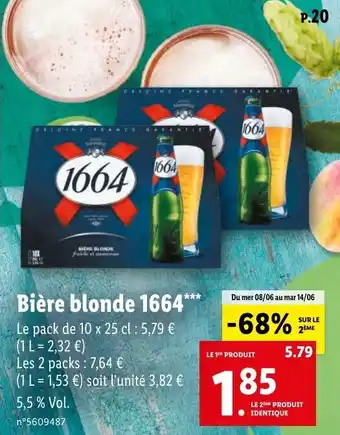 Lidl Bière blonde 1664 offre
