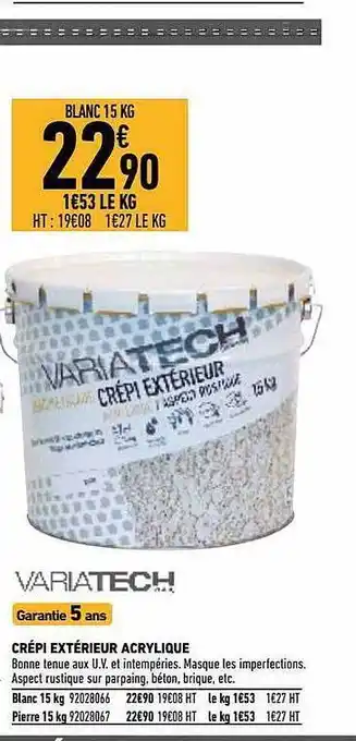Brico Cash Crépi Extérieur Acrylique Variatech offre