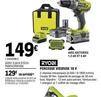 E.Leclerc Brico Perceuse Visseuse 18 V Ryobi offre
