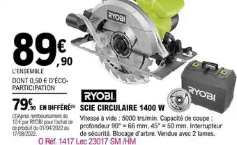 E.Leclerc Brico Scie Circulaire 1400 W Ryobi offre