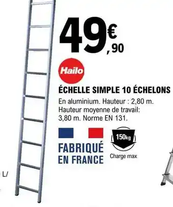 E.Leclerc Brico échelle Simple 10 échelons Hailo offre